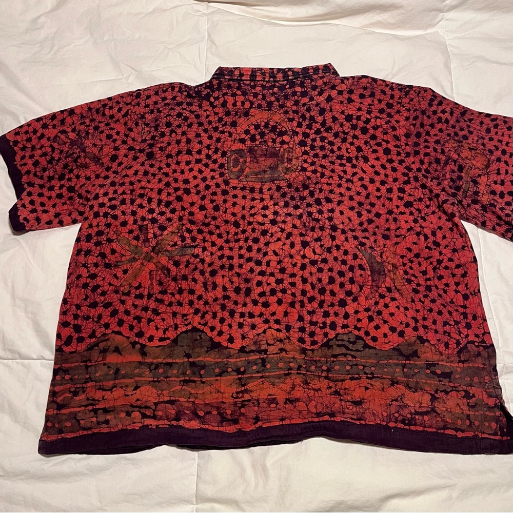 Nnamdi Ibenagu African Batik Large Orange, Plum & Brown Button Down Shirt - Picture 7 of 9